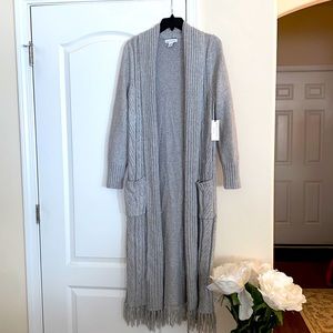 NWT Cupcakes and Cashmere Gray Fringe Sweater Cardigan Medium
